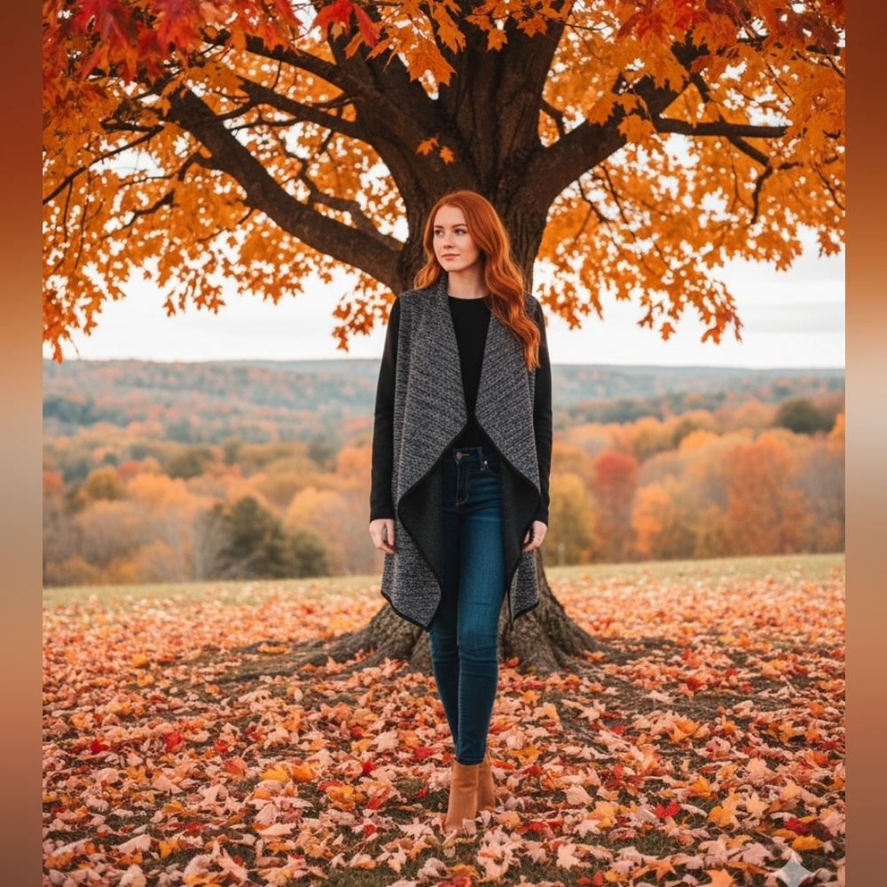 Women's Dynamite Black Gray Speckled Open Cardigan Sweater S